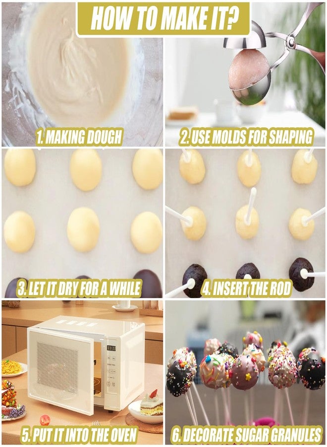 AHKUNMT Cake Pop Sticks and Wrappers,Cake Pop Maker Set Include 100 Cake Pop Bags,Lollipop Sticks and Gold Metallic Twist Ties Meat Baller with One Handles Cake Pops Making Tools for Candies and Chocolates - Image 4
